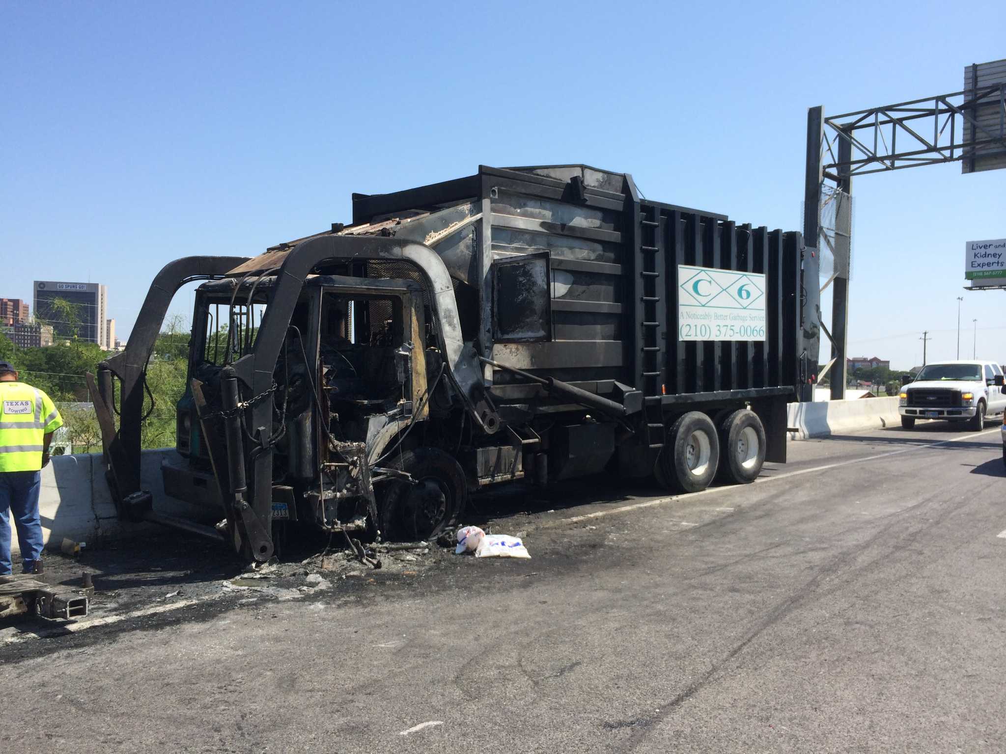 I-35 lanes closed after garbage truck catches fire