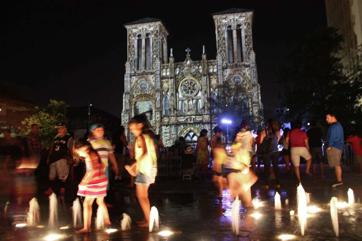 San Antonians gathered at San Fernando Cathedral to enjoy ”San Antonio|The Saga” by renowned French artist Xavier de Richemont on Friday, June 13.