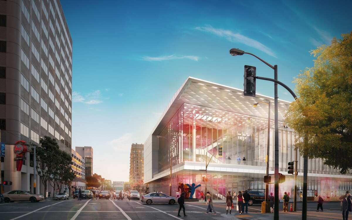 The new design for the corner of Third and Howard streets combines the upper floors into a glassed-in grand foyer offering views of the downtown skyline and playing up the Moscone’s visual prominence from the east.