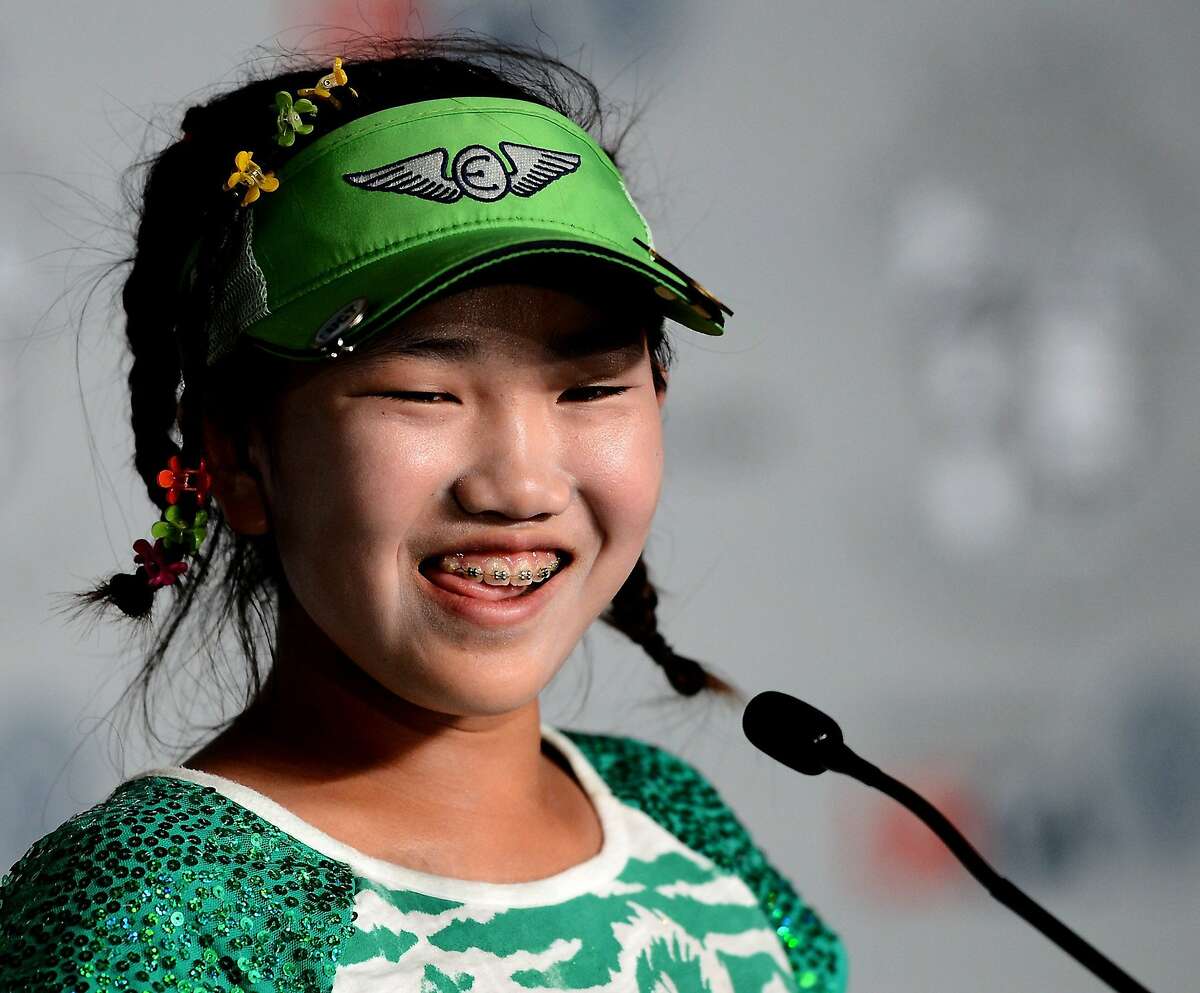Lucy Li, 11, answers questions from the media during a press conference for the U.S. Women's Open Championship at Pinehurst No. 2 on Tuesday, June 17, 2014 in Pinehurst, N.C. (Jeff Siner/Charlotte ObserverMCT)