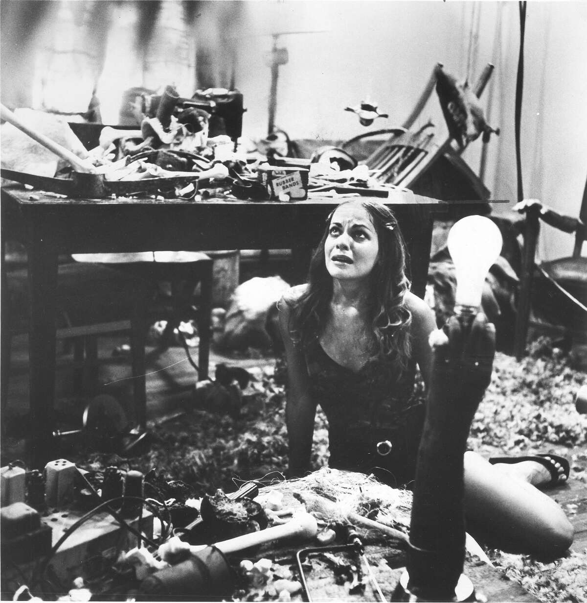 1974: Leatherface Teri McMinn in a scene from "The Texas Chain Saw Massacre," 1974.