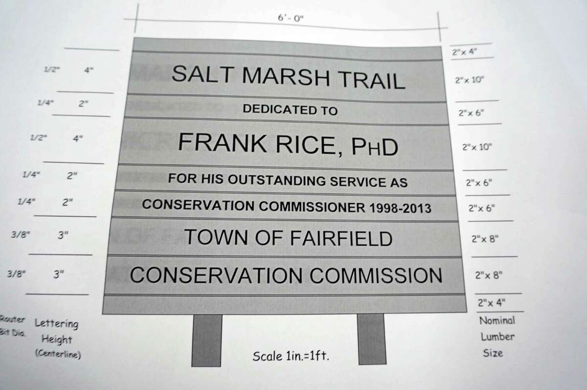 A rendering of the sign that will be erected at the Salt Marsh Trail open space in honor of former Conservation Commission member Frank Rice.