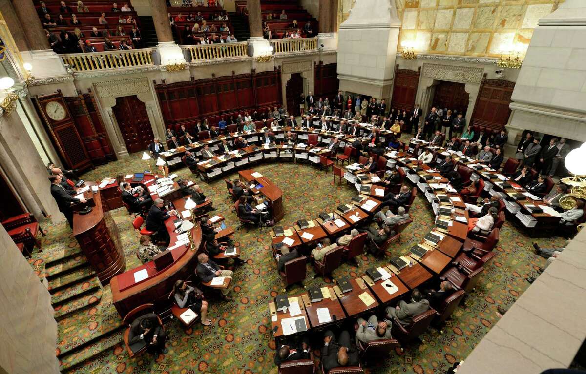 The New York State Senate Chamber was full Friday afternoon, June 20, 2014, during an extra day of session where debate was heard on the medical marijuana bill before it was eventually passed at the Capitol in Albany, N.Y. (Skip Dickstein / Times Union)