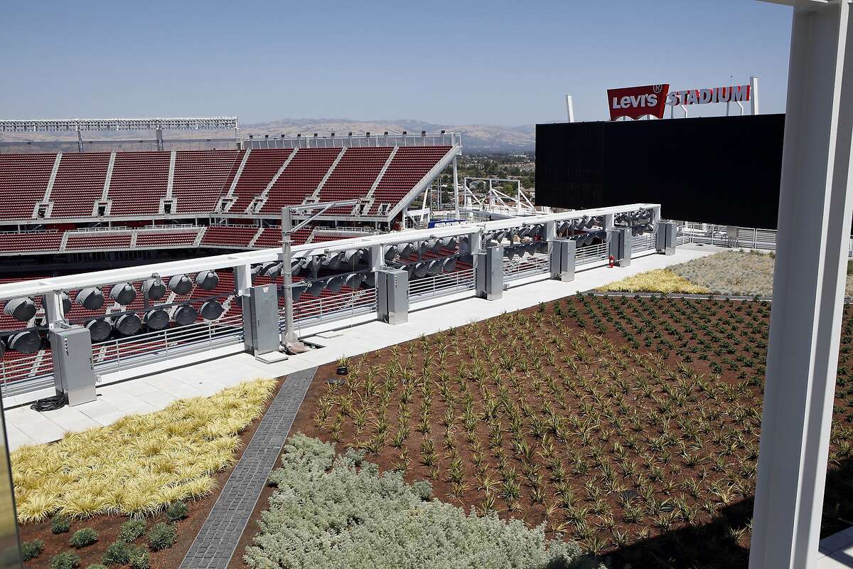A 27,000 square foot ?’Green Roof?“ and NRG Solar Terrace sit on the top of the suite tower at the San Francisco 49ers new $1.2 billion Levi's Stadium in Santa Clara, CA, Tuesday June 17, 2014. The new venue will seat approximately 68,500 and will feature an expected 165 luxury suites and 8,500 club seats.