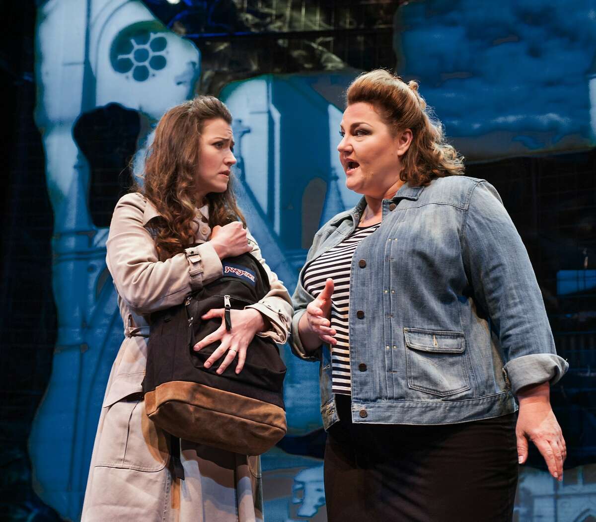 Anna Noggle (l.) and Catherine Cook in "Anya17" at Opera Parallèle Opera Parallele's 2014 production of Anya 17. Photo: Steve DiBartolomeo, Westside Studio Images.