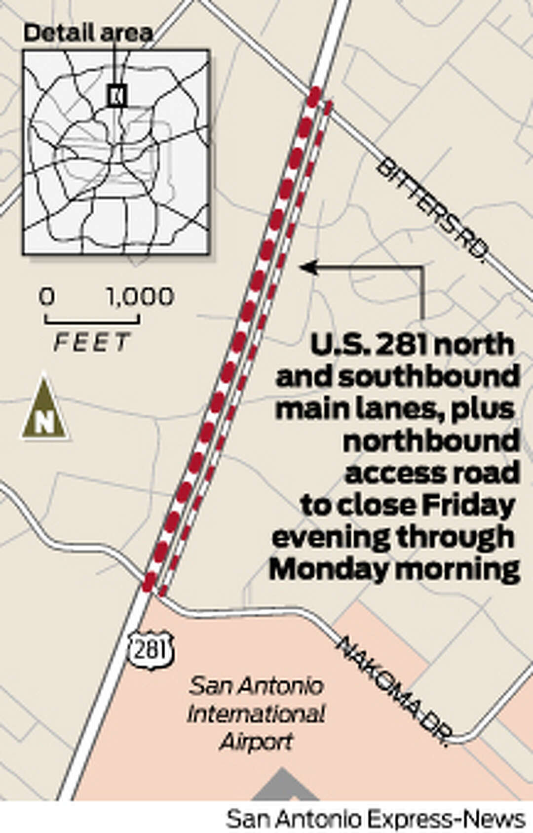 'Gigantic' closure of U.S. 281 near airport this weekend