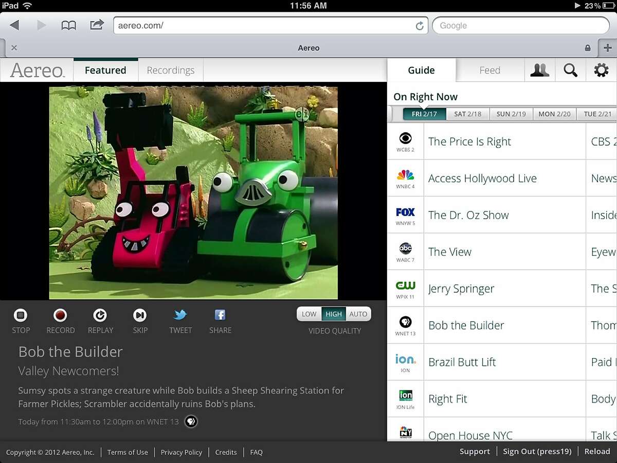 FILE - This file image provided by Aereo shows a streaming broadcast of Bob the Builder on the New York PBS station, WNET 13. Just because Aereo's business model has been shot down by the Supreme Court, that doesn't mean customers' desire for a better TV experience has gone away. (AP Photo/Aereo, File)