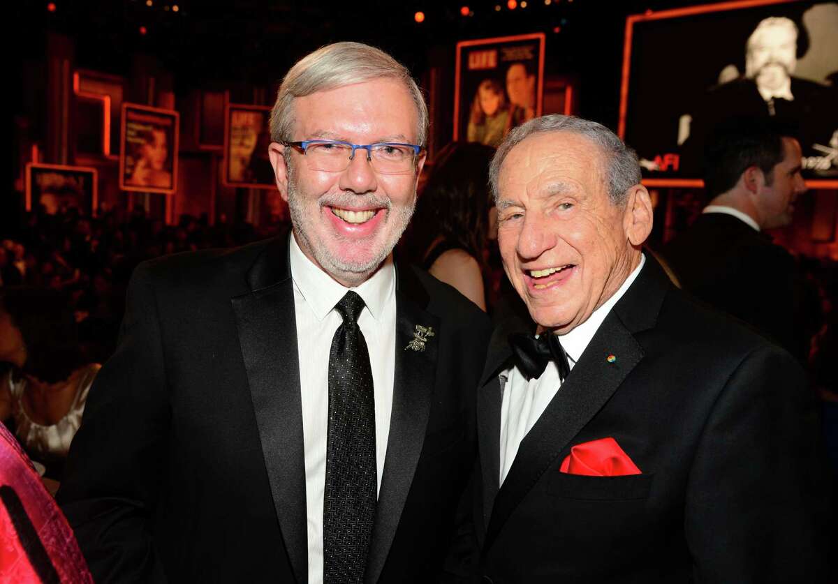 HOLLYWOOD, CA - JUNE 05: Writer Leonard Maltin (L) and director Mel Brooks attend the 2014 AFI Life Achievement Award: A Tribute to Jane Fonda at the Dolby Theatre on June 5, 2014 in Hollywood, California. Tribute show airing Saturday, June 14, 2014 at 9pm ET/PT on TNT. (Photo by Frazer Harrison/Getty Images for AFI)