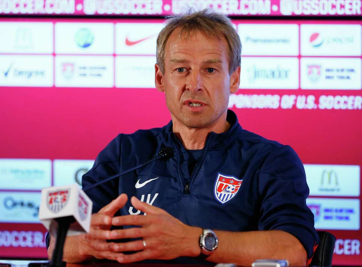 SAO PAULO, BRAZIL - JUNE 27: Head coach Jurgen Klinsmann of the United States speaks to the media during training at Sao Paulo FC on June 27, 2014 in Sao Paulo, Brazil.