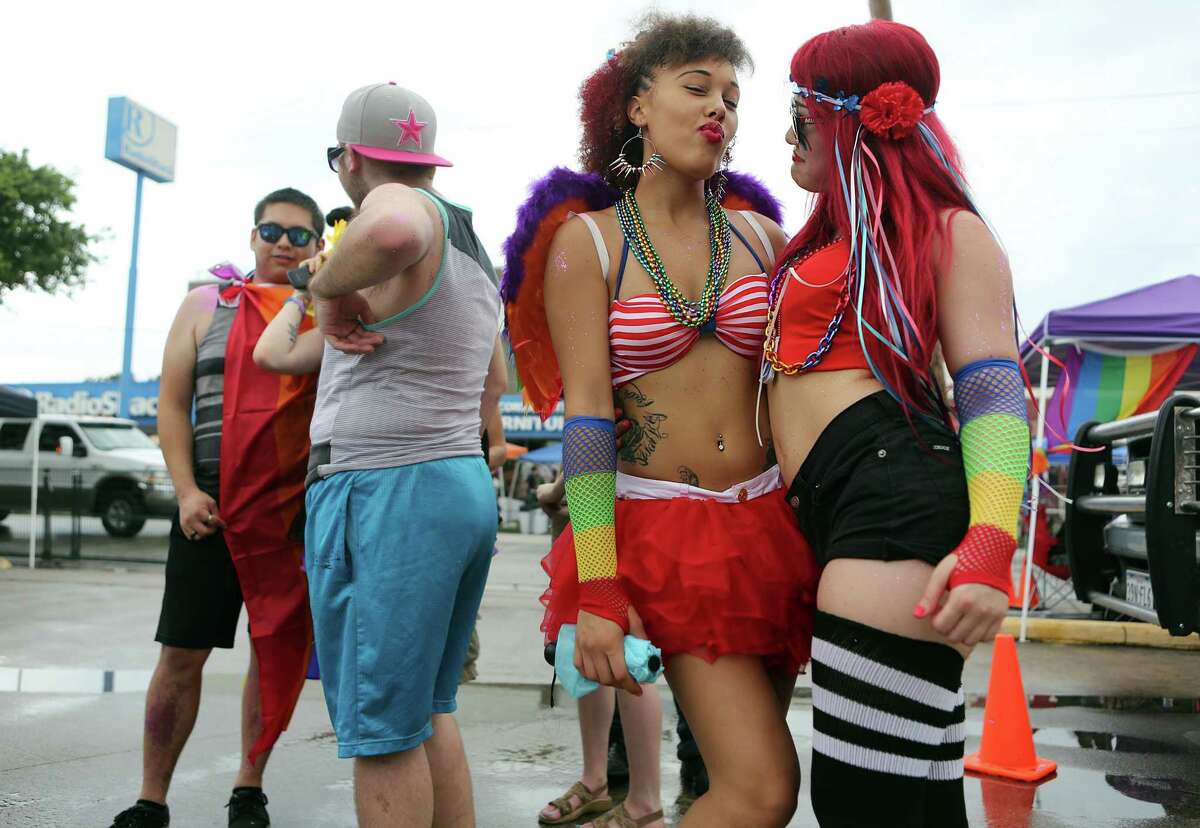 Kayla Yopp and Akane Kagawa dressed up for Houston's Pride Festival Saturday.