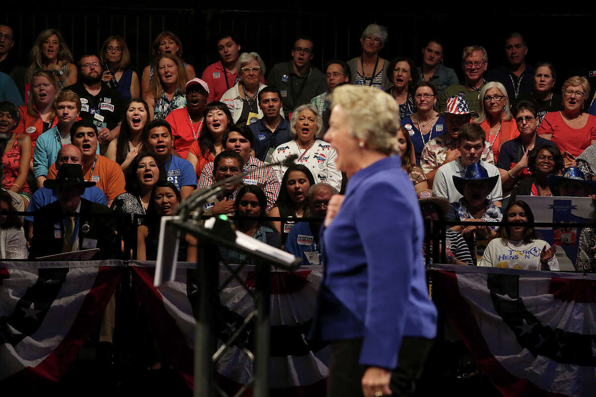 Houston Mayor Annise Parker fires up the crowd during her speech at the Texas Democratic State Convention at the Dallas Convention Center in Dallas on Friday, June 27, 2014.