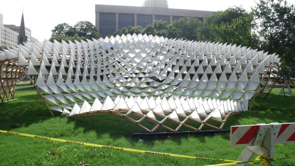 A sculpture designed and built by 27 graduate students from the UTSA College of Architecture partially collapsed on Monday.