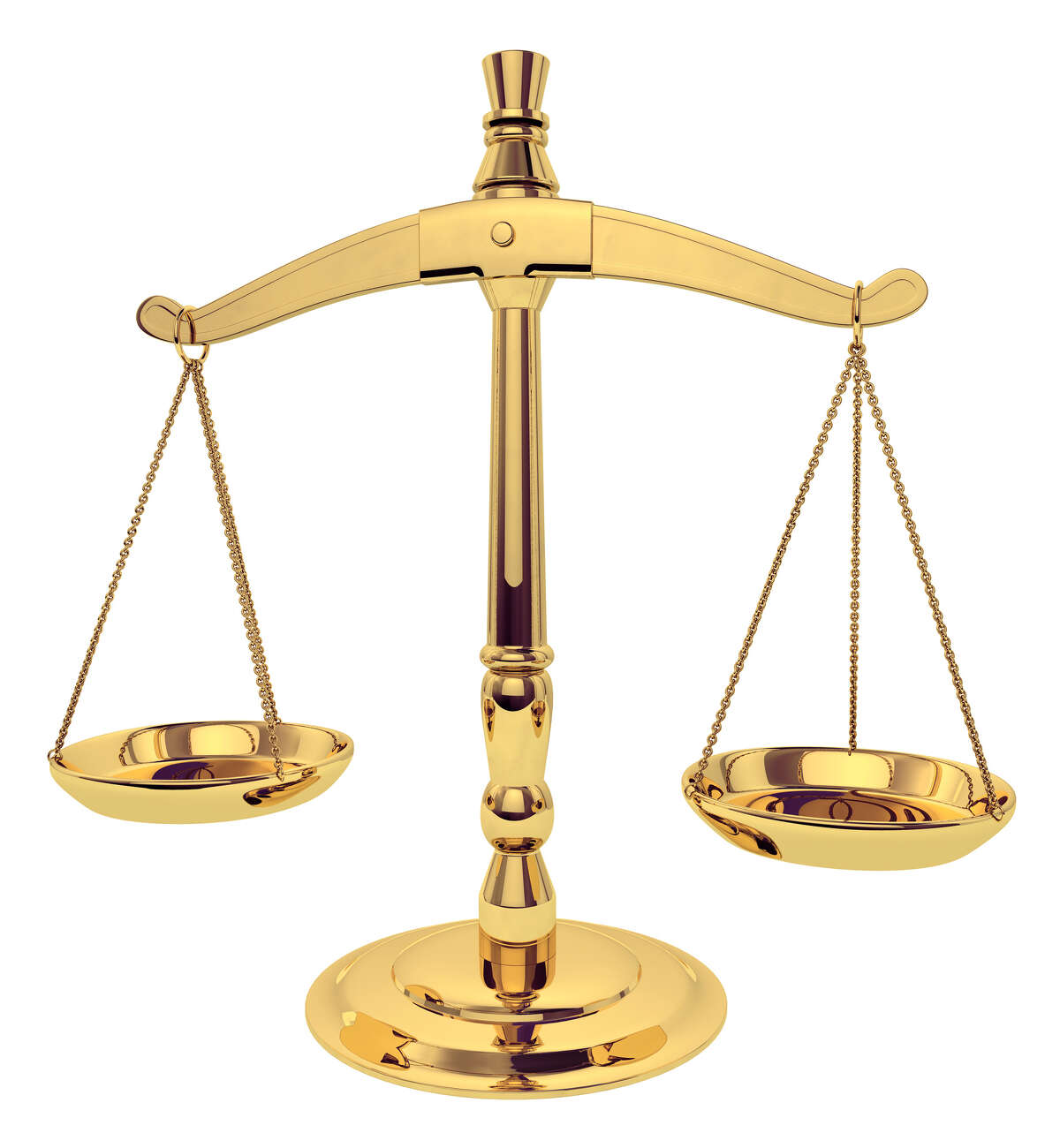 Brass Scales of Justice over white