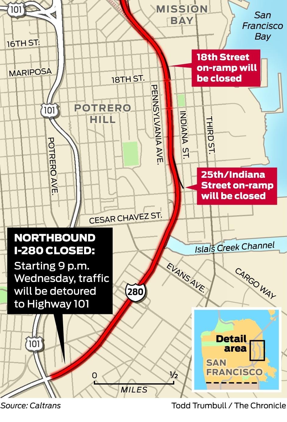 Drivers beware: Northbound I-280 closed in S.F.