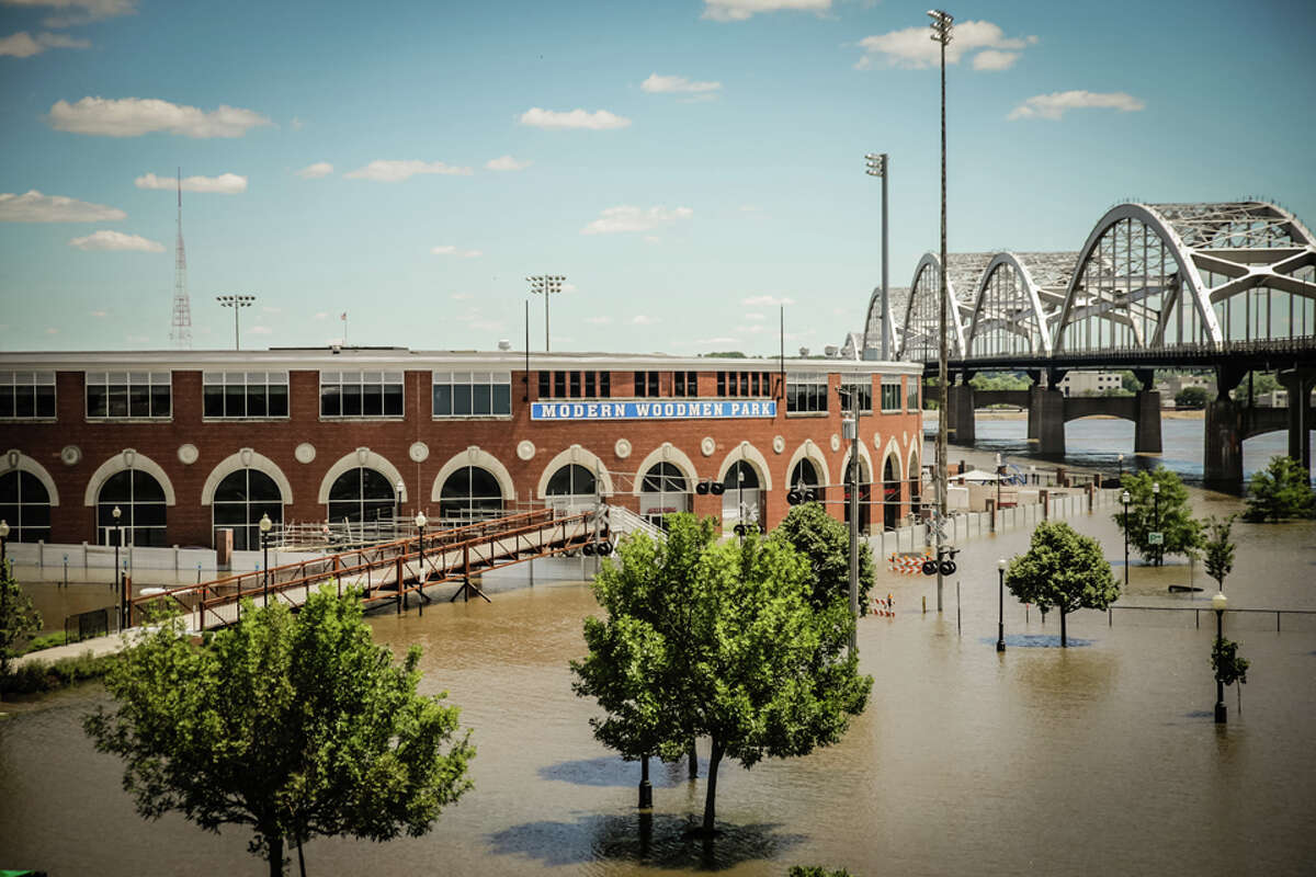 Flooding in the Midwest has turned Modern Woodmen Park, home of Astros Class-A affiliate Quad Cities River Bandits. The park sits on the north bank of the Mississippi River in Davenport, Iowa. Flood walls protect it from succumbing to the river during high water levels.