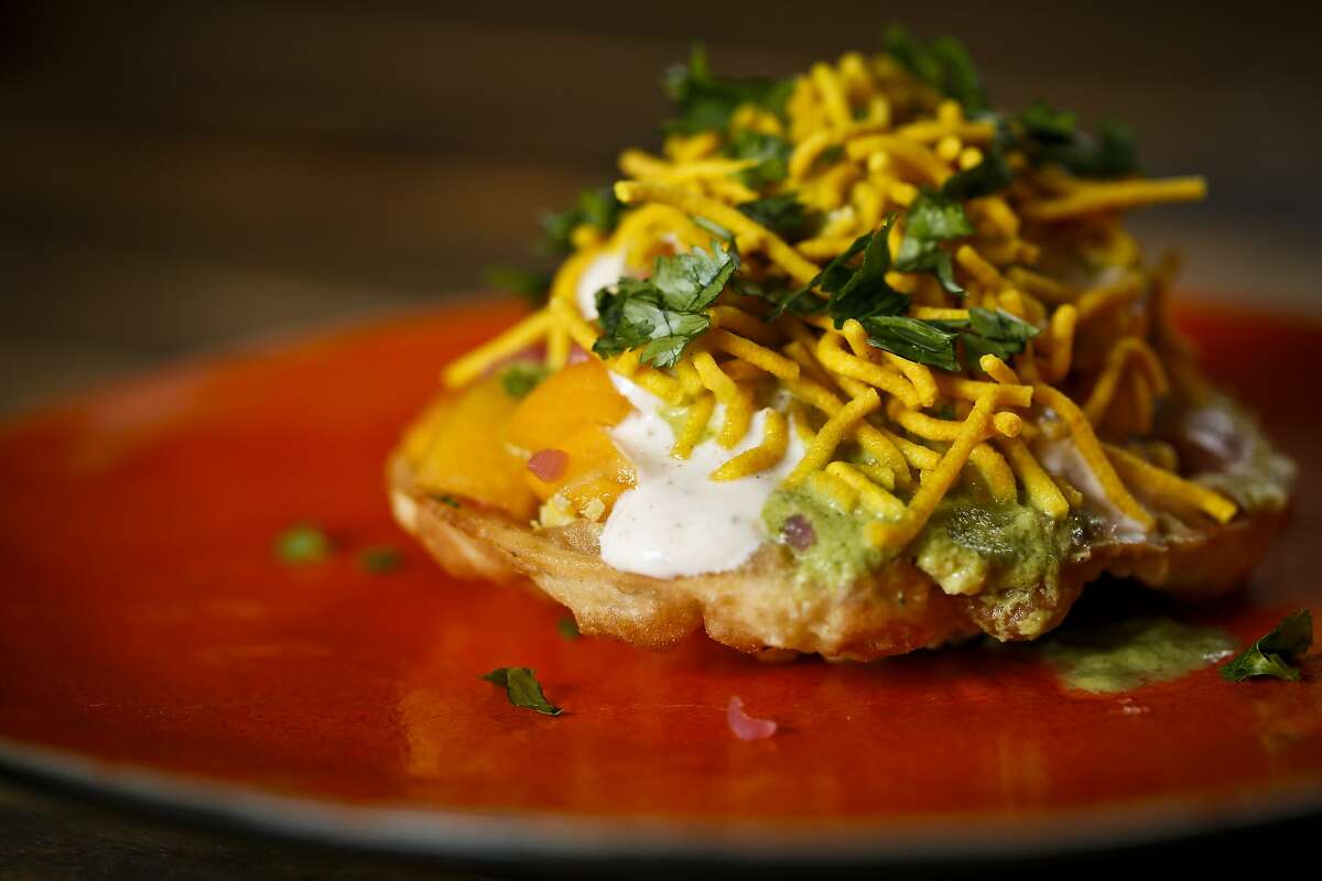 Sev puri made by Juhu Beach Club's Preeti Mistry is seen in her Oakland, Calif., home on Wednesday, June 25, 2014.
