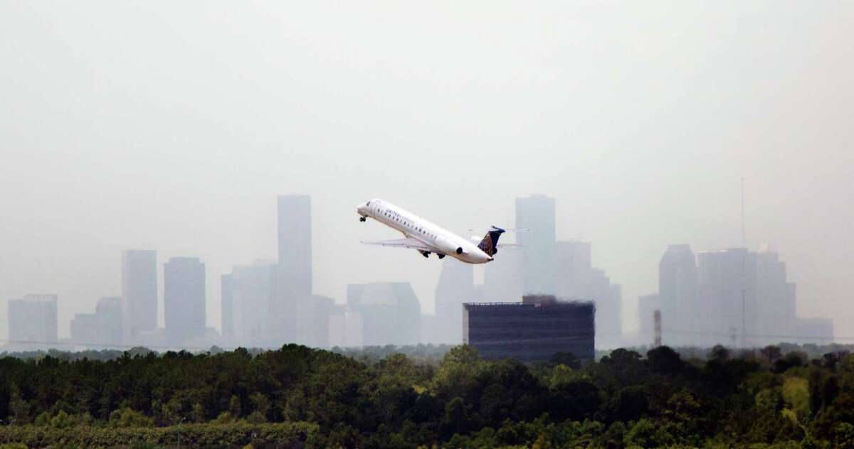 A plane takes off Monday from Bush Intercontinental, where the airport saw a near-collision Thursday.