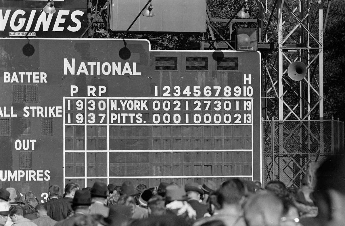 1960 World Series Game 2 After the Pittsburgh Pirates took Game 1 from the New York Yankees in a tight 6-4 affair, the second game turned into one of the most lopsided in World Series history. Yanks slugger Mickey Mantle hit two home runs and New York scored in five consecutive innings -- including a seven-run sixth -- in a 16-3 win. However, the Pirates would battle back to force a Game 7, which Bill Mazeroski won with the first World Series-clinching walk-off home run in baseball history.