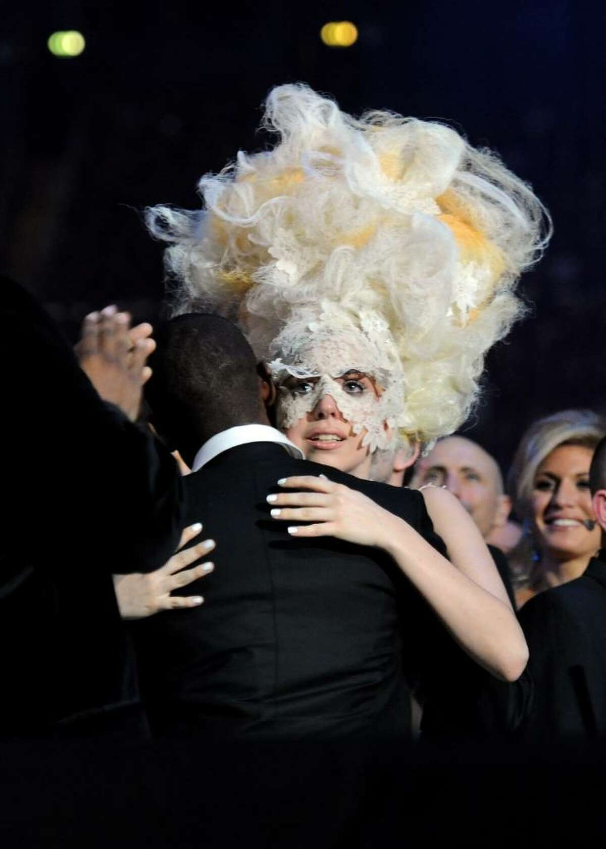 Caption: LONDON, ENGLAND - FEBRUARY 16: Lady Gaga accepts an award on stage at The Brit Awards 2010 at Earls Court on February 16, 2010 in London, England. (Photo by Gareth Cattermole/Getty Images) *** Local Caption *** Lady Gaga