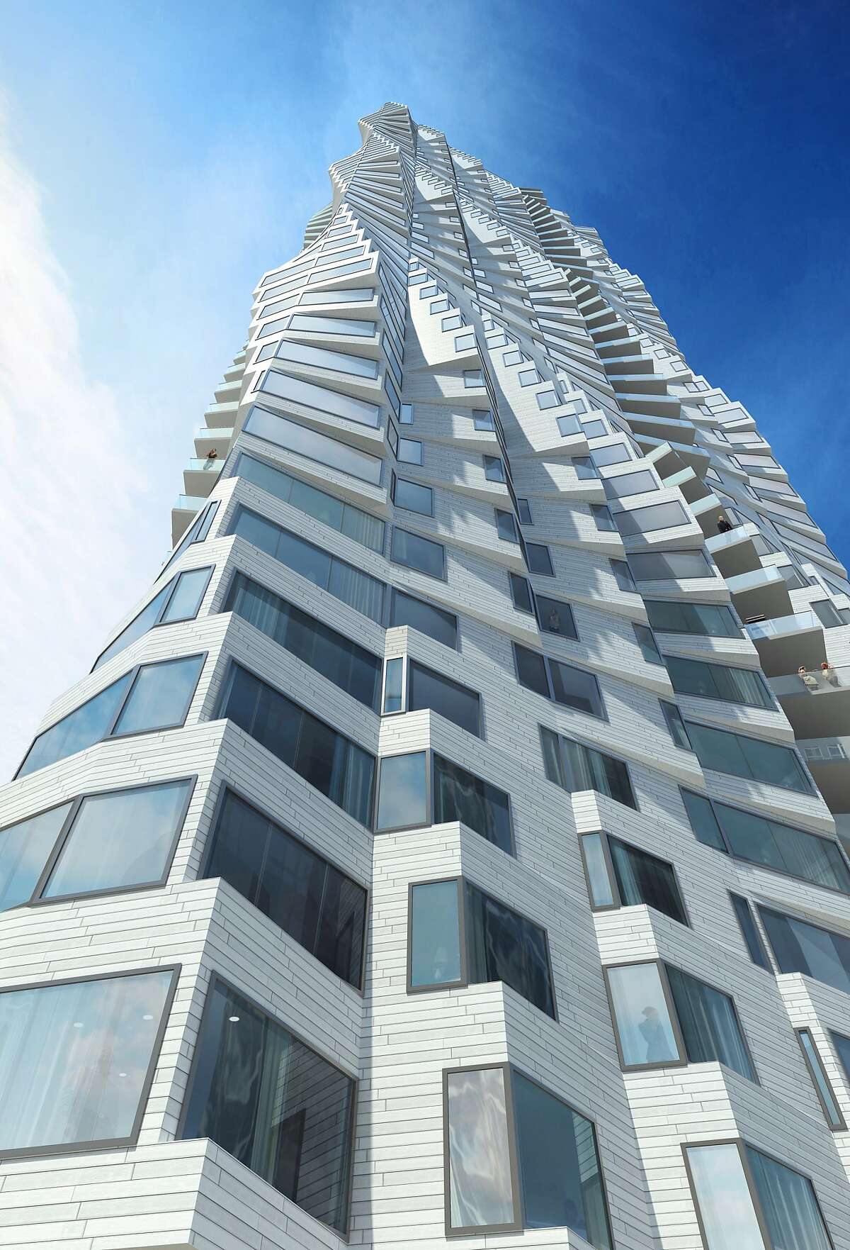 The proposed residential tower at 160 Folsom St. by architect Jeanne Gang for developer Tishman Speyer. It would rise one block inland from the Embarcadero.