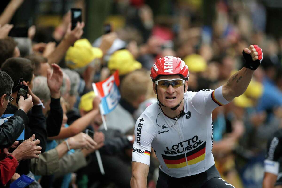 Germany's Andre Greipel crosses the finish line to win the sixth stage of the Tour de France on Thursday.