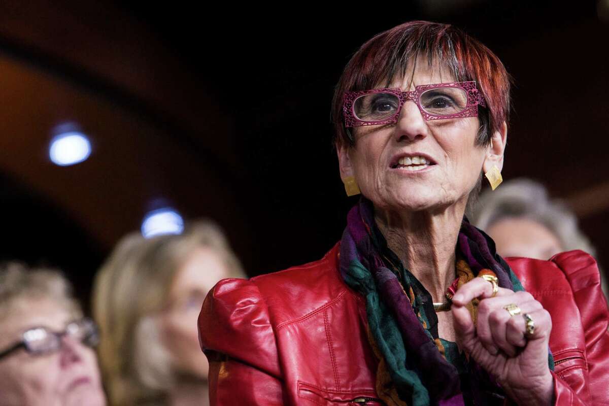 WASHINGTON, DC - APRIL 8: U.S. Rep. Rosa DeLauro (D-CT) (R) speaks during a news conference to mark Equal Pay Day, on Capitol Hill, April 8, 2014 in Washington, DC. DeLauro is the sponsor of the House version of the Paycheck Fairness Act. (Drew Angerer/Getty Images)