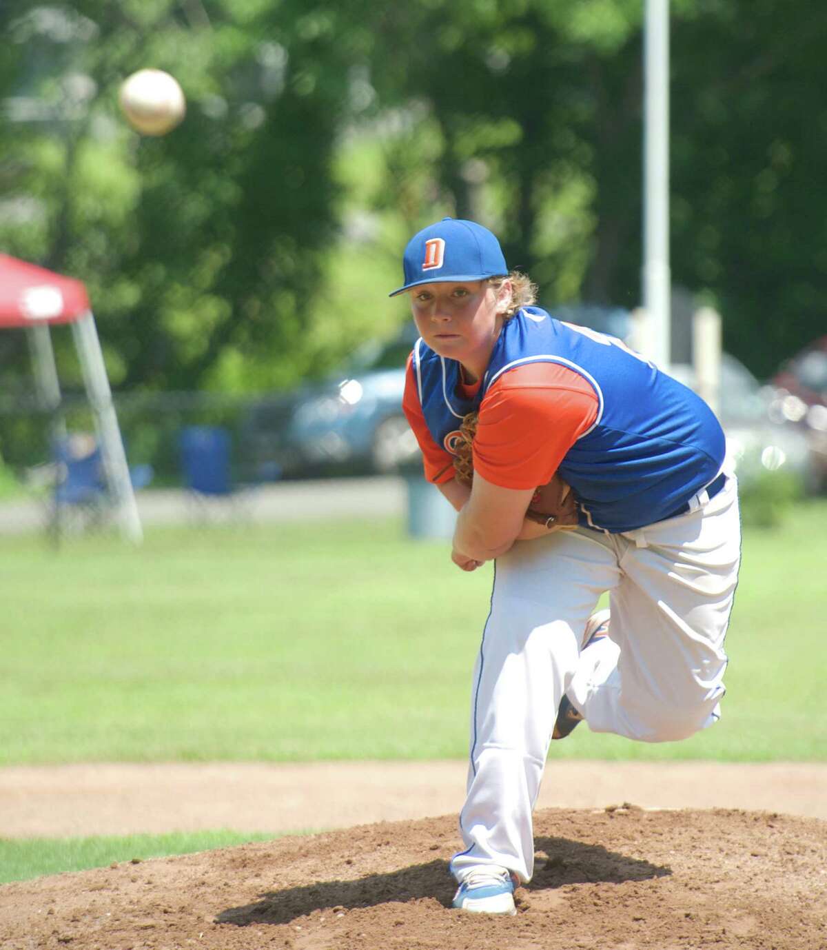 Danbury pitcher Richard Wekerle (24) during the Cal Ripken 12/70 state baseball championship between Newtown and Danbury, Conn, on Saturday, July 12, 2014, played at Town Hall Field, in Roxbury, Conn.