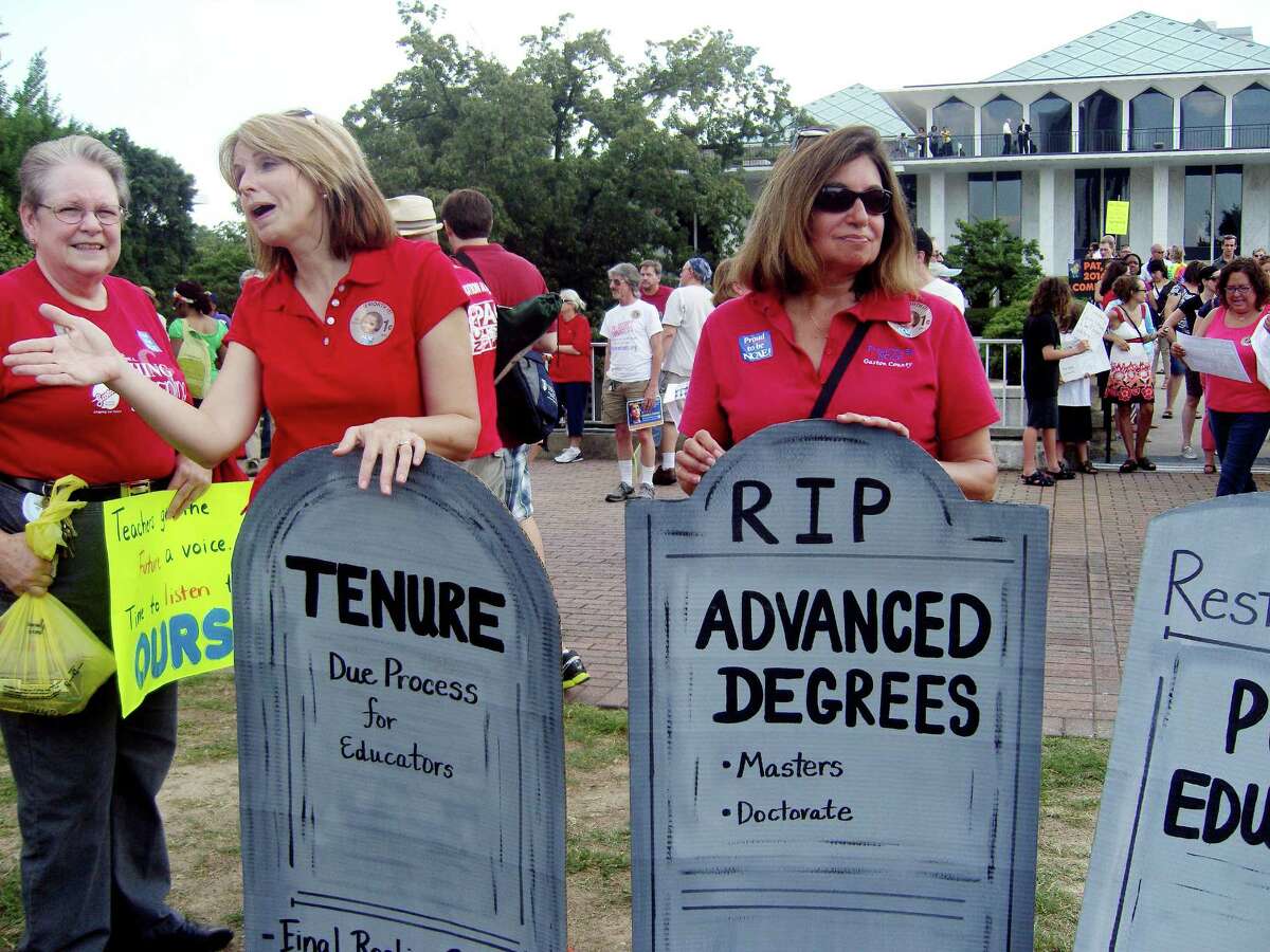 North Carolina protests have lawmakers reconsidering elimination of tenure and extra pay for teachers with advanced degrees.