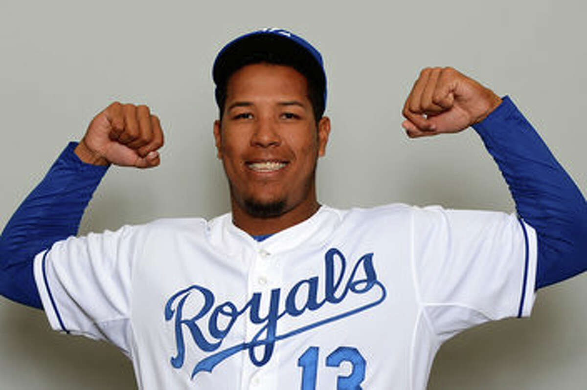 Feb 21, 2013; Surprise, AZ, USA; Kansas City Royals catcher Salvador Perez (13) poses for a picture during photo day at the Royals Spring Training Facility. Mandatory Credit: Jake Roth-USA TODAY Sports