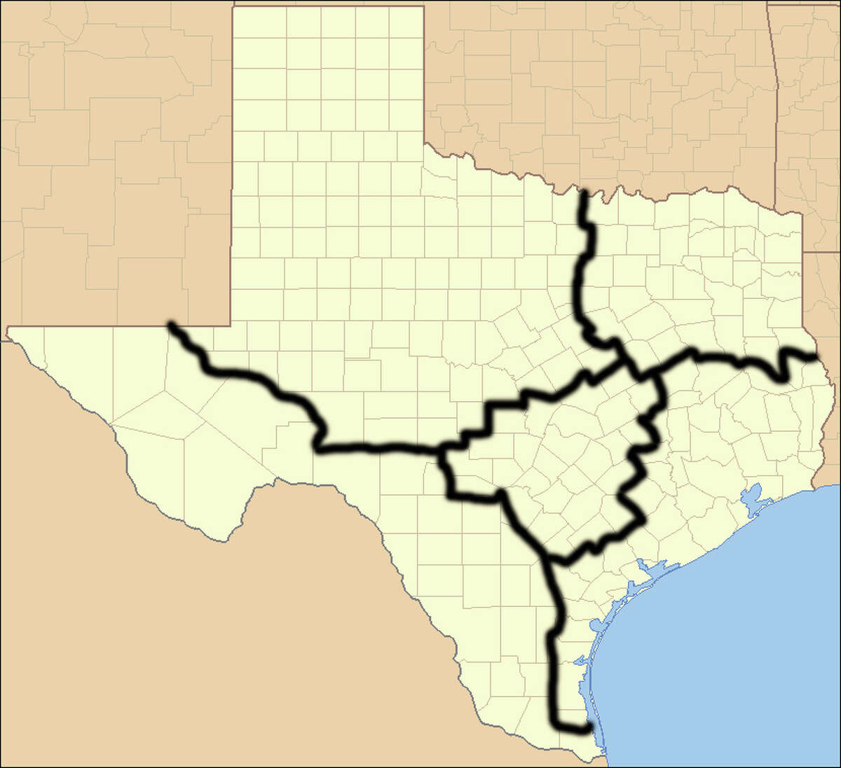 According to the 1845 Joint Resolution for Annexing Texas, we can divide ourselves into five different states if we choose. In 2009, analyst Nate Silver imagined a five-state solution based on the picture above. We decided to expand on that idea to see the different traits of each "imagined" state.Photo: Ruhrfisch / Wikimedia Commons