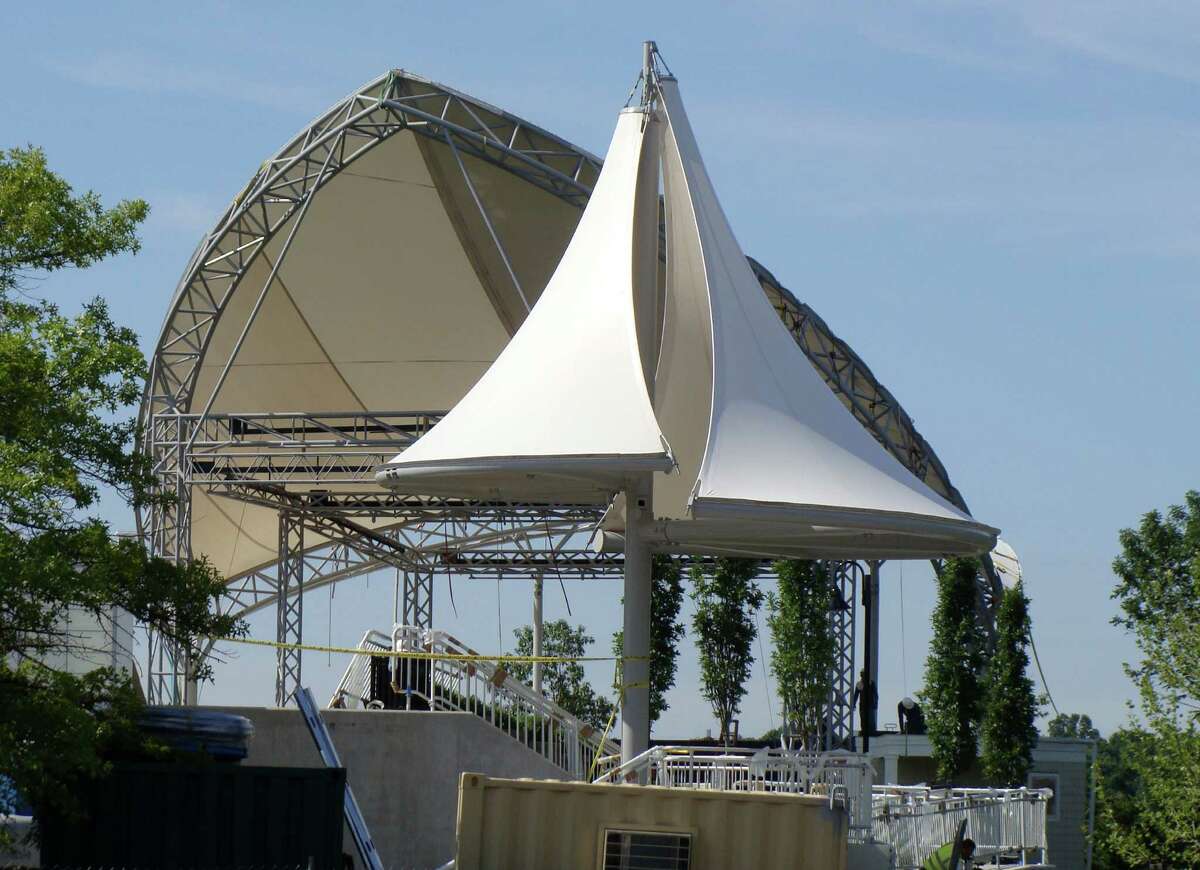 Graceful sail-shaped canopies cover the performance venues at the new Levitt Pavilion complex, scheduled to open Sunday.