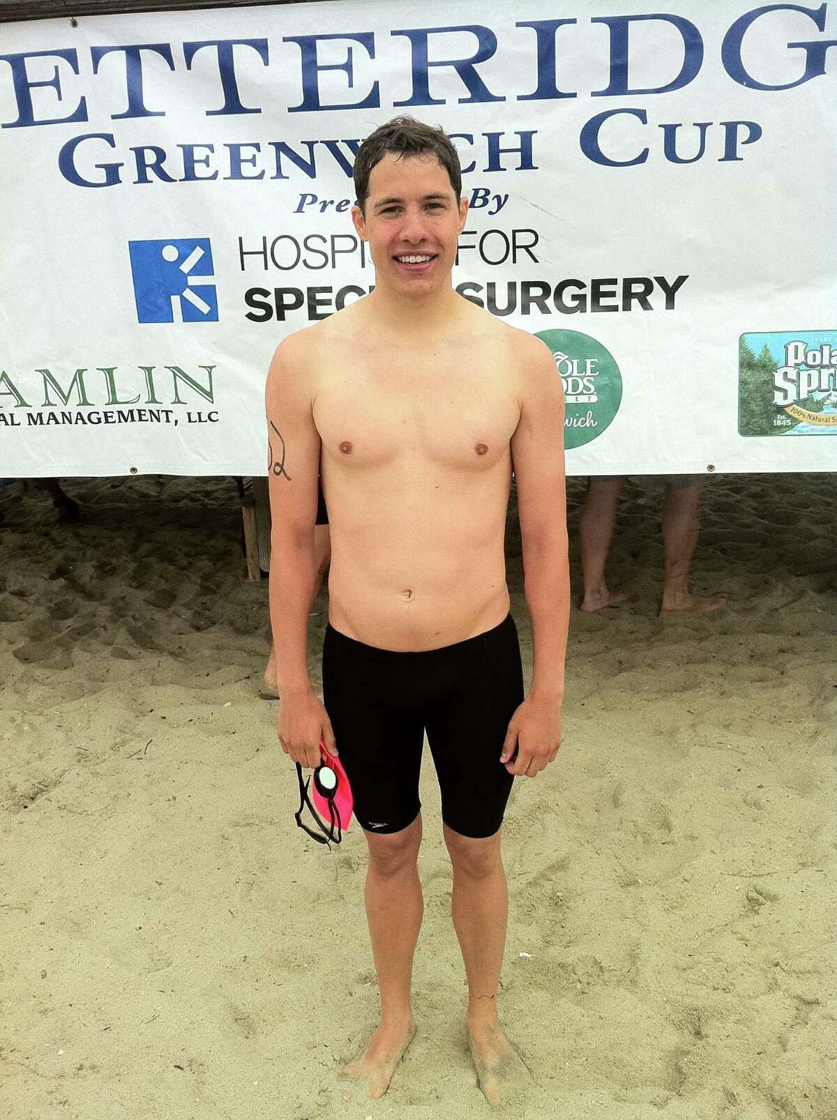 Trevor Healy of New Canaan was the overall winner of the Greenwich Point One-Mile Swim on Saturday with a time of 15 minutes, 38 seconds.