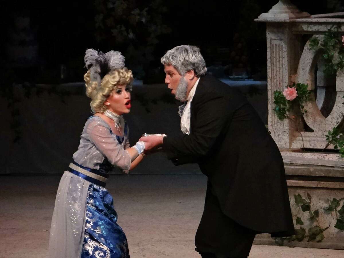 Megan Stapleton plays Aline and Brian Kosior plays Dr. Daly in the Gilbert and Sullivan Society of Houston's production of "The Sorcerer."