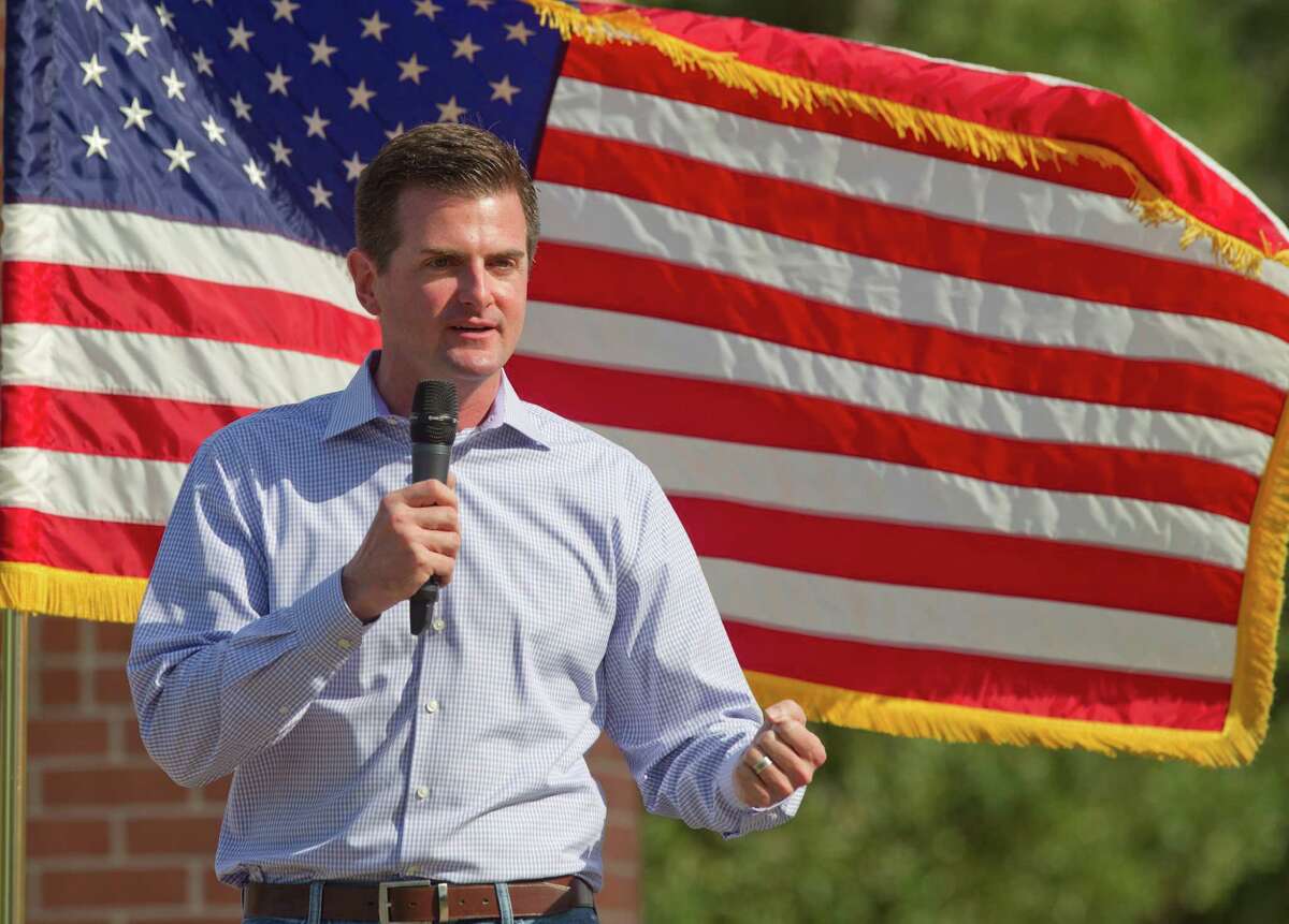Texas four-term Rep. and state Senate candidate Brandon Creighton speaks during a Texas Patriots Pac rally at Town Green Park, Thursday, May 22, 2014, in The Woodlands, Texas. (AP Photo/The Courier, Jason Fochtman)