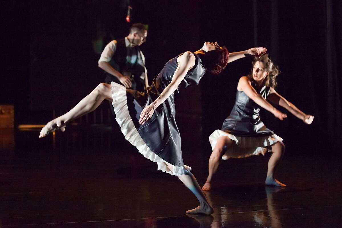 CAPTION: (l to r); Ryan T. Smith, Wendy Rein and Kerry Demme of RAWdance in the world premiere of "Turing's Apple" given July 25-27 at Z Space, San Francisco. Photo by Margo Moritz