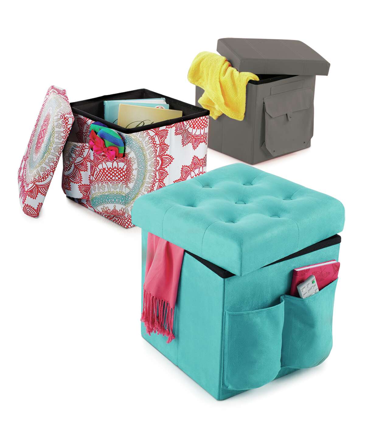Instead of: A huge trunk Choose: Storage that doubles as seating or that folds up when not in use--or both! Sit and Store Folding Ottoman, $19.99 at Bed Bath & Beyond