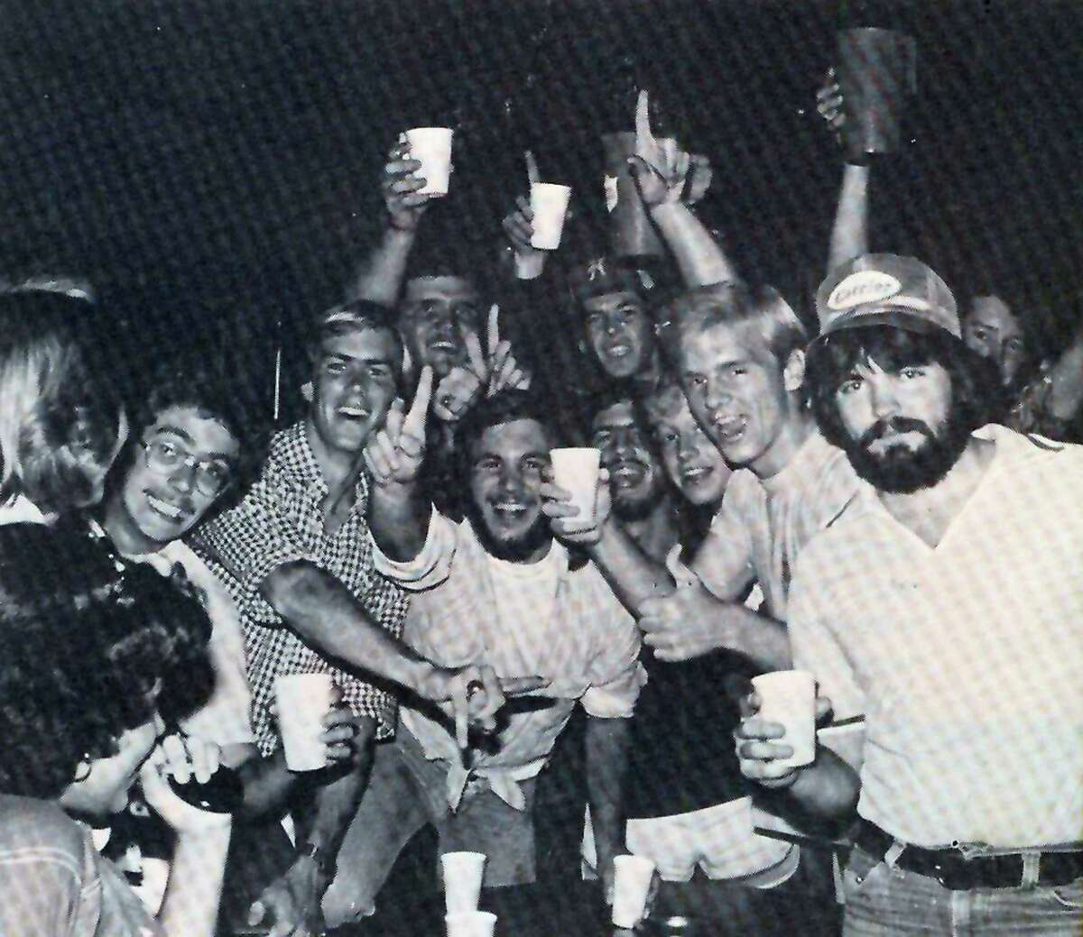 Partygoers enjoy a night out at the University Pub on the campus of St. Mary's University. The photograph that appeared in the Diamondback yearbook in 1978.