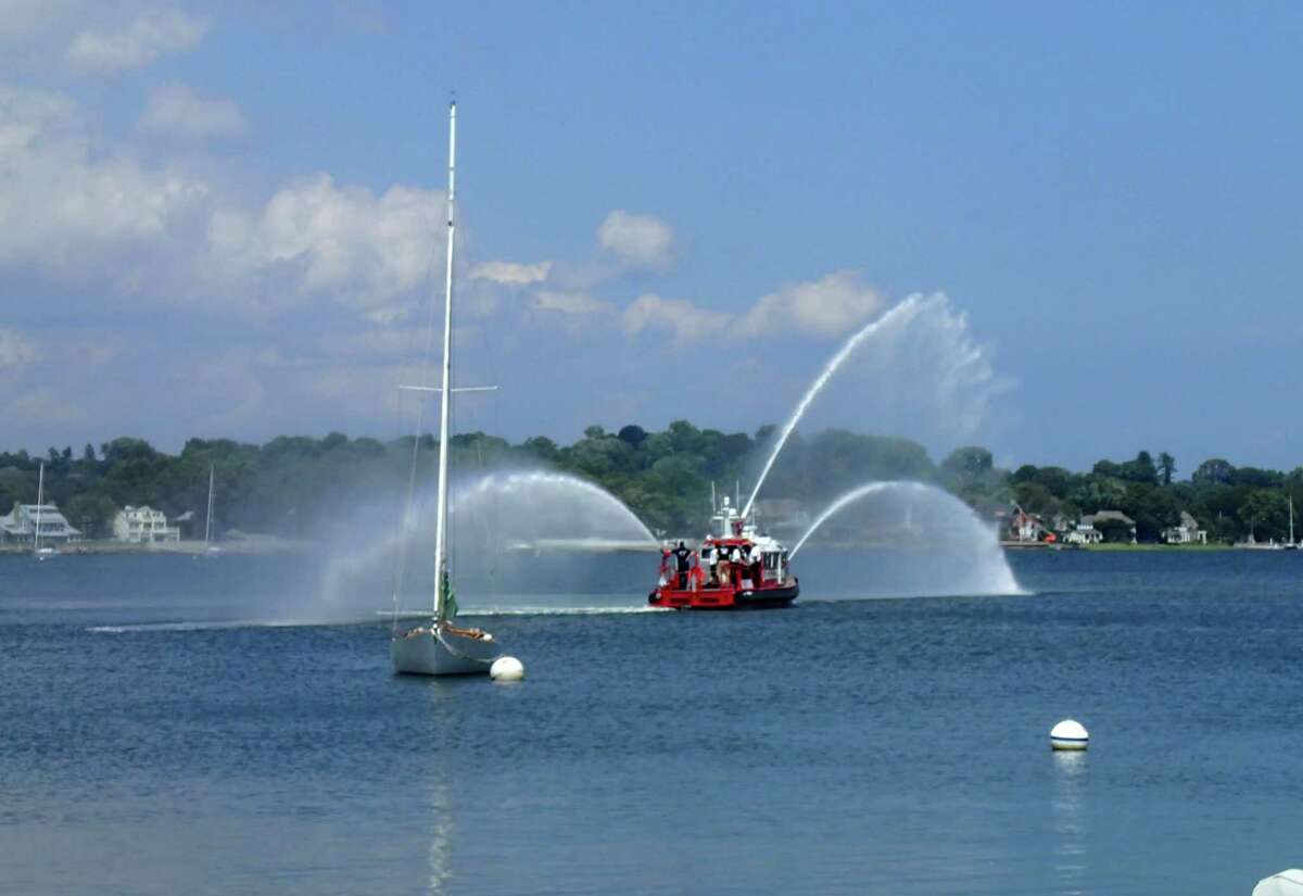 The Norwalk Fire Department's boat in action in a joint training exercise Monday off the Saugatuck Shores boat launch.