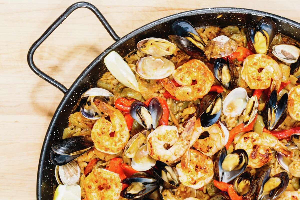 Paella on the grill Spain's riceseafood specialty