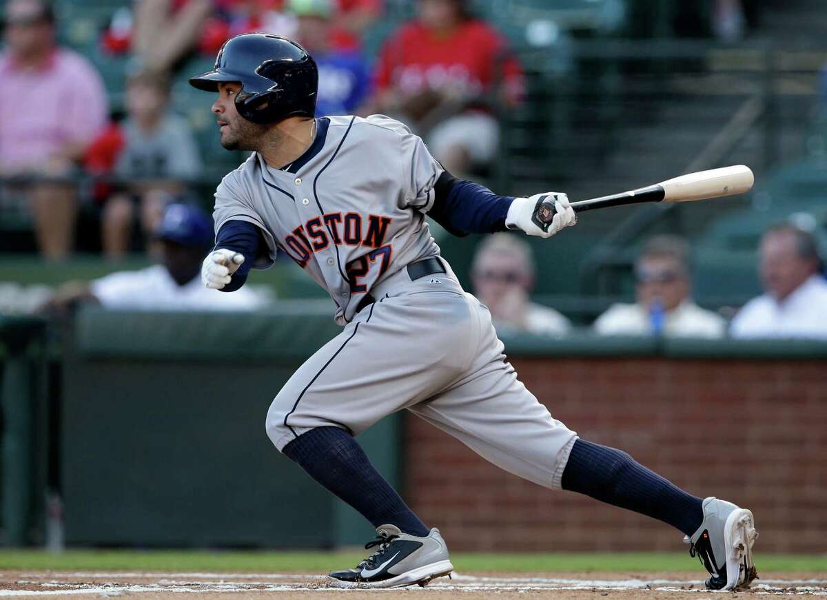 Astros second baseman Jose Altuve leads the major leagues in hits with 154 and the American League in batting average at .339. He also has a touch of larceny, with 43 stolen bases.