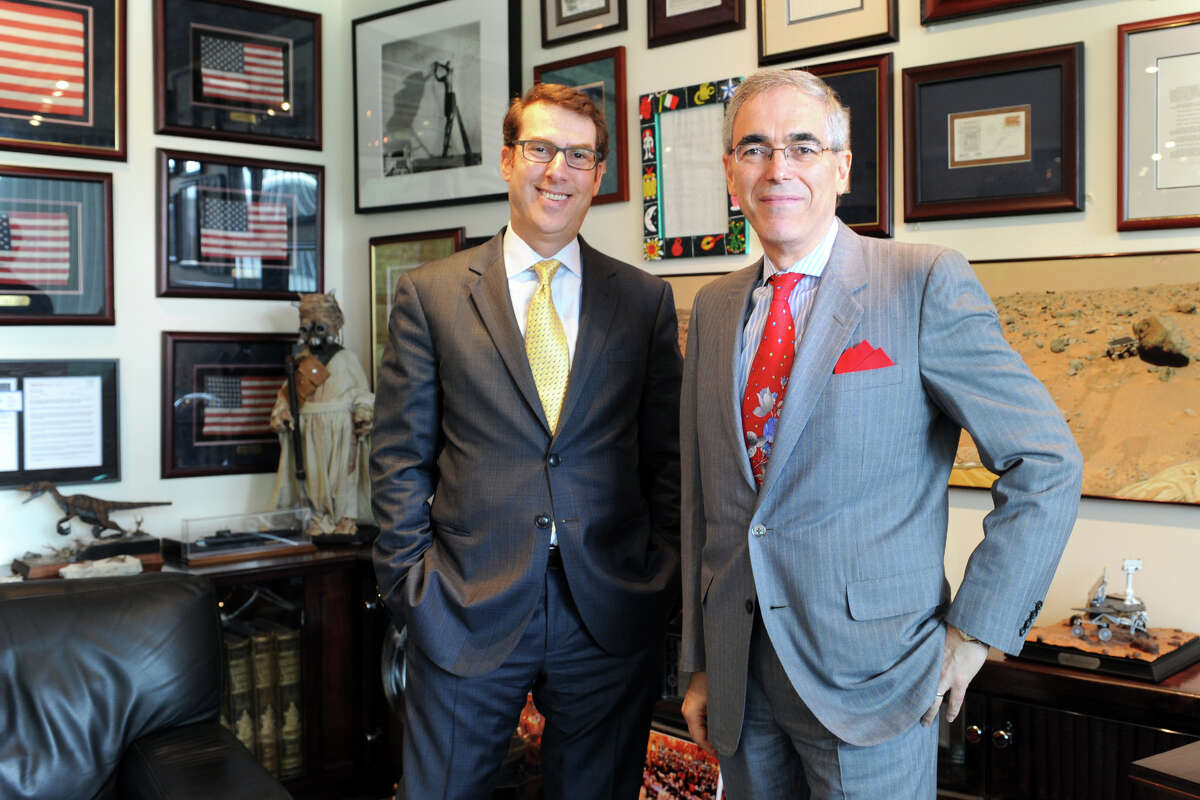 Jay Walker, Executive Chairman of Patent Properties, right, with Chief Executive Officer Jonathan Ellenthal, in Stamford, Conn. Aug. 4, 2014.