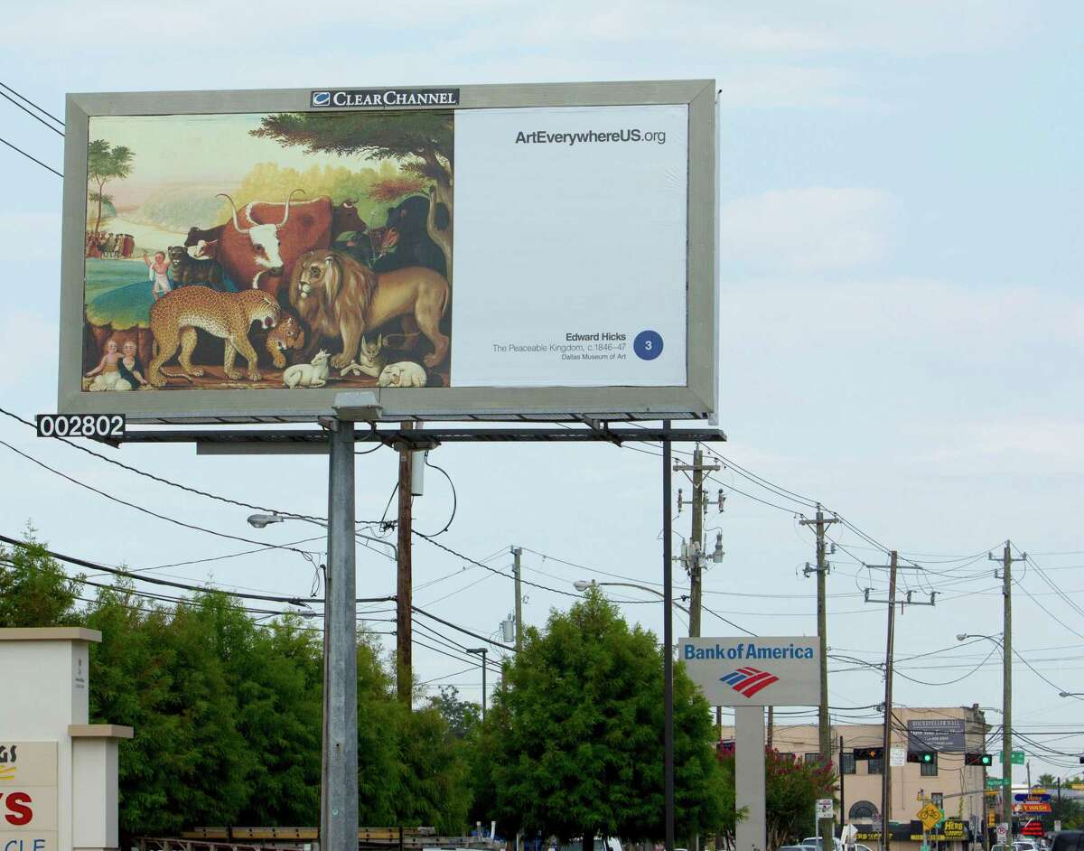 A billboard featuring Edward Hicks' "The Peaceable Kingdom" at Washington Avenue at Leverkuhn in Houston is part of Art Everywhere U.S., a celebration of America's artistic heritage through billboards.