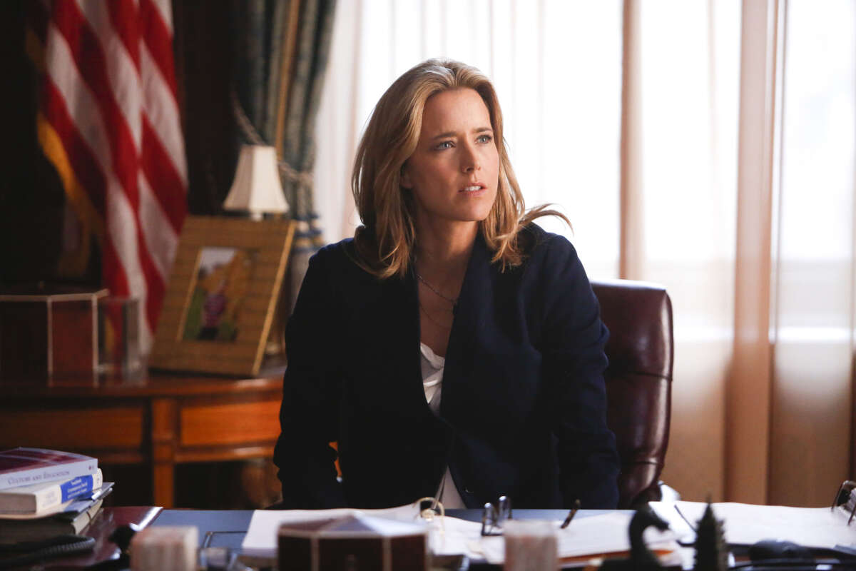 Tea Leoni, star of CBS political drama, 'Madam Secretary,' made us laugh when she told us how her kids responded when she broke it to them that she would be going back to work. (Courtesy of CBS)