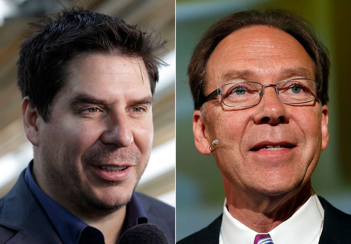 This combination made from file photos shows Brightstar CEO Marcelo Claure, left, and longtime Sprint CEO Dan Hesse. Sprint on Wednesday, Aug. 6, 2014 said it is replacing Hesse with Claure on the heels of a report that it is dropping its bid for rival wireless carrier T-Mobile. Sprint says the 43-year-old Claure will replace Hesse on Monday, Aug. 11, 2014. (AP Photo)