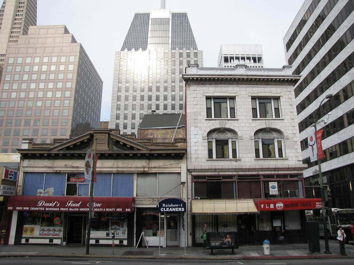 The buildings at 600 and 610 Kearny Street rose in the aftermath of the 1906 earthquake, and have survived at the edge of the transition from Chinatown to the Financial District. The architects are C.A. Meussdorffer (right) and Alfred Coffey.
