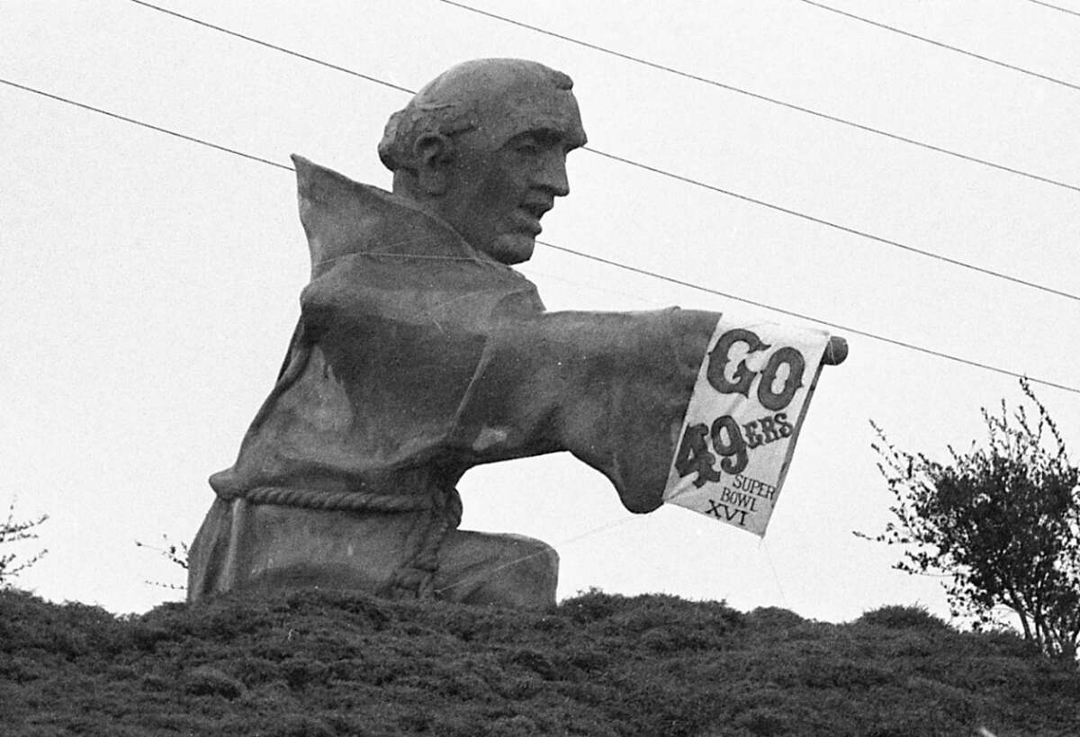 Junipero Serra: We've had a couple natives say you pronounce both the boulevard and the California mission-founding friar as 'you-nip-er-oh' while many other longtime residents insist it's more of a 'hoo-nip-er-oh.'   Pictured: Father Junipero Serra is dressed up with a 49ers sign in the days before Super Bowl XVI. Jan. 20, 1982.