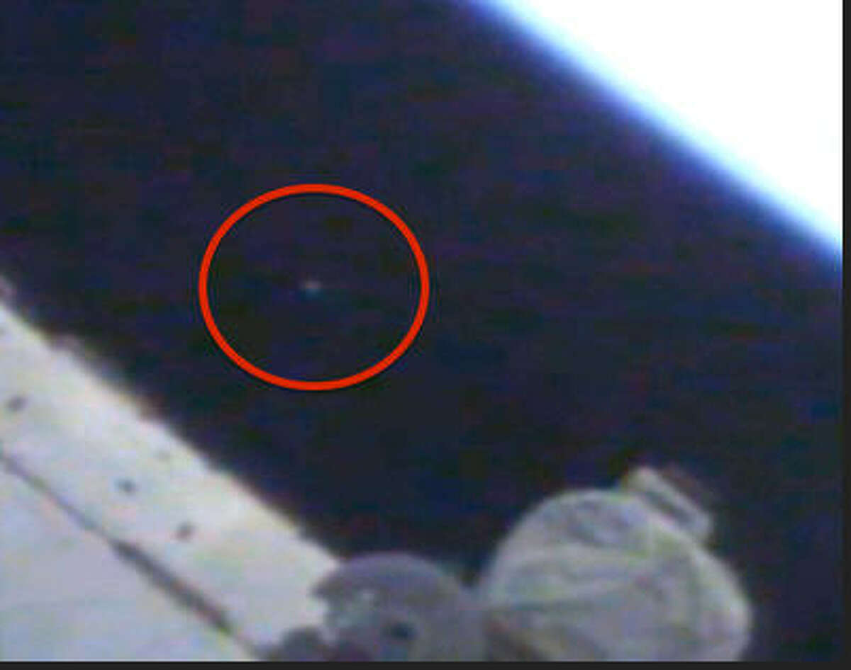 This "UFO" was seen on NASA's live webcam Aug. 4, 2014, according to UFO Sightings Daily blogger Scott Waring. (Photo: UFO Sightings Daily via NASA)