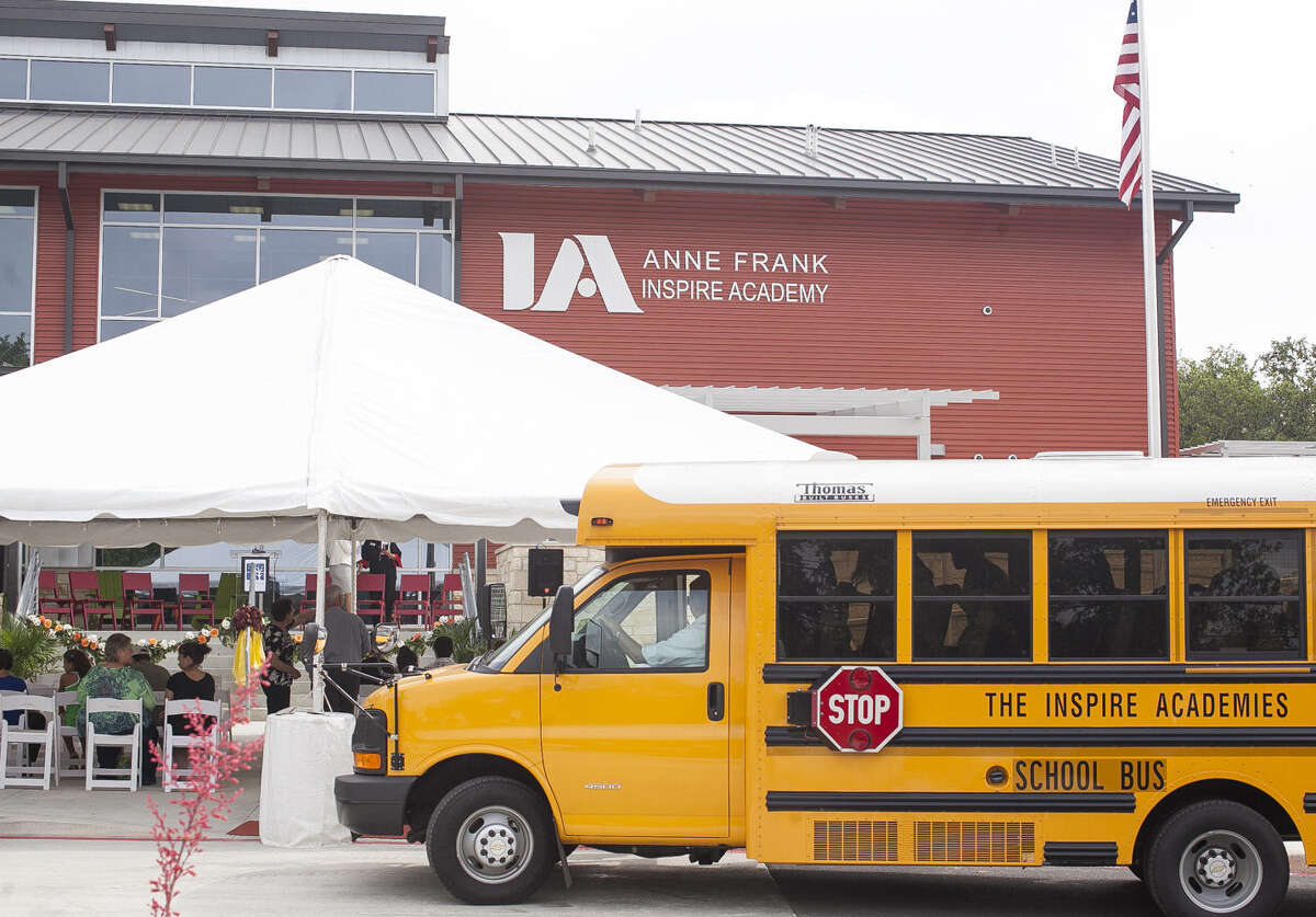School buses filled with attendees dropped off crowds for the opening of the Anne Frank Inspire Academy on June 12, which would have been Anne Frank's 85th birthday.