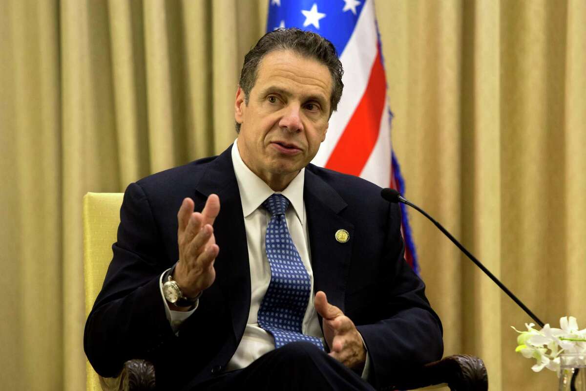 New York Gov. Andrew Cuomo speaks during his meeting with Israel's President Reuven Rivlin, at the President's residence in Jerusalem, Wednesday, Aug. 13, 2014. (AP Photo/Sebastian Scheiner) ORG XMIT: SEB104