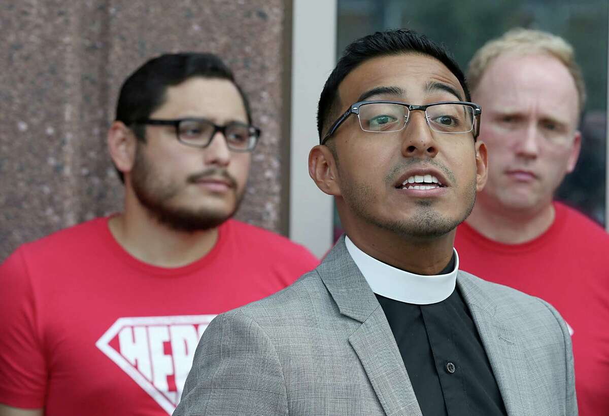 Rev. Michael Diaz speaks about Equal Rights Ordinance on August 15, 2014 at 201 Caroline St. in Houston, TX.